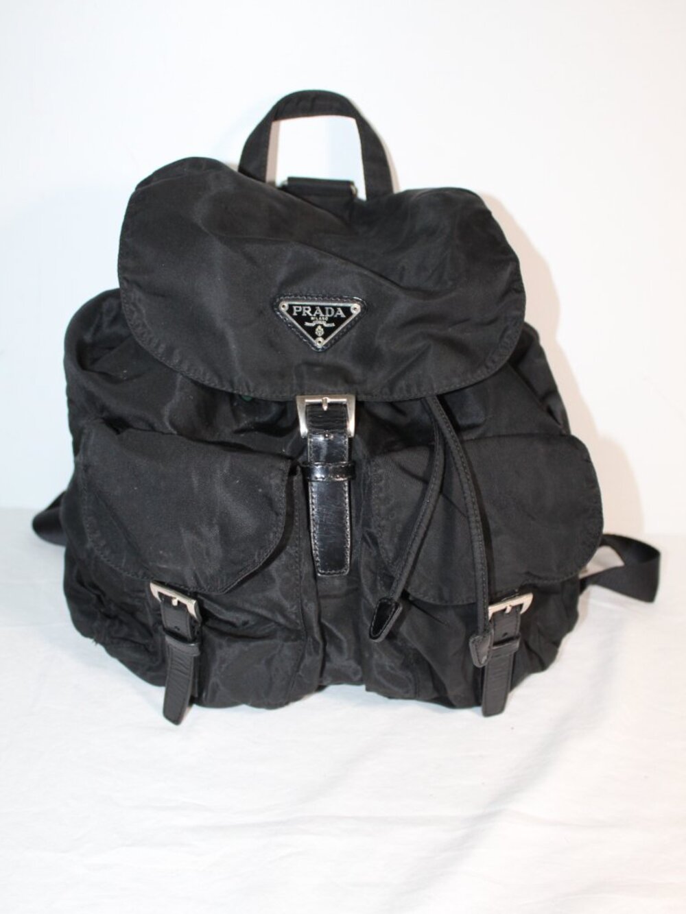 Prada Vela Tessuto Nylon Black Backpack Triangle Logo Shoulder Bag Sling Travel